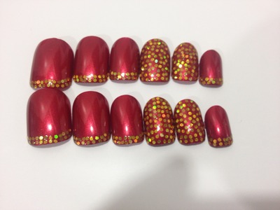 Nails by traveling lacquerista - red with gold glitter