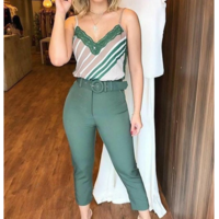 Casual V-Neck Lace Stitching Print Two-Piece Set - Thumbnail 2