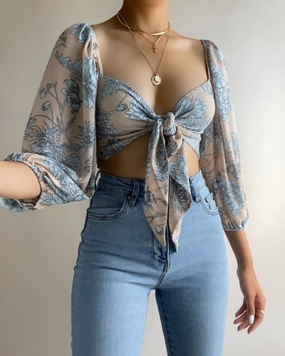 Backless Bowknot Puff Sleeve Sexy T-Shirt
