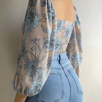 Backless Bowknot Puff Sleeve Sexy T-Shirt - Thumbnail 2