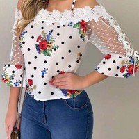 Sling Printed Long Sleeve Lace Shirt - Thumbnail 1