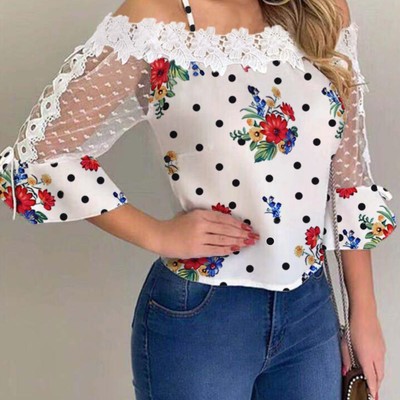 Sling printed long sleeve lace shirt - Thumbnail 1