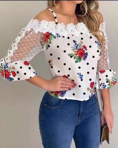 Sling Printed Long Sleeve Lace Shirt