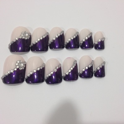 Nails by traveling lacquerista - pink and purple nails with silver crystals
