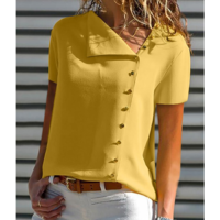 Fashion Button Irregular Short-Sleeved Solid Color Shirt - Thumbnail 3