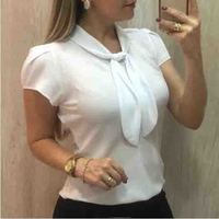 Women Chiffon Solid Color Short-Sleeved T-Shirt - Thumbnail 1