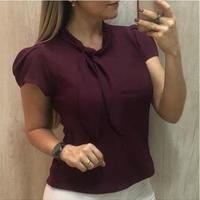 Women Chiffon Solid Color Short-Sleeved T-Shirt - Thumbnail 3