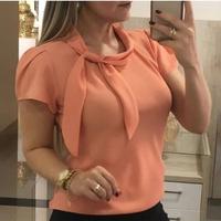 Women Chiffon Solid Color Short-Sleeved T-Shirt - Thumbnail 4