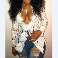 Solid Color Women'S Loose Long-Sleeved Lace T-Shirt Top - Thumbnail 1