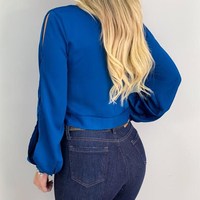 V-Neck Long Sleeve Ladies Chiffon Top - Thumbnail 1