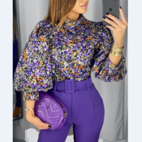 Women'S Printed Long-Sleeved Shirt Top - Thumbnail 1