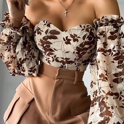 Sexy wrapped chest printed chiffon top - Thumbnail 4