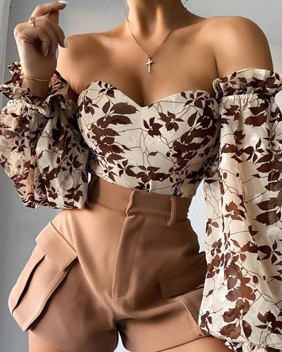 Sexy Wrapped Chest Printed Chiffon Top