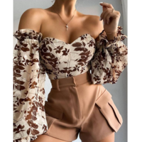 Sexy Wrapped Chest Printed Chiffon Top - Thumbnail 1