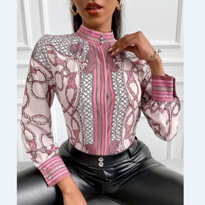 Design loose chain print shirt top - Thumbnail 2