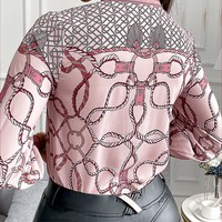 Design Loose Chain Print Shirt Top - Thumbnail 3