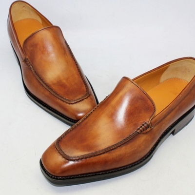 Luxury handmade brown moccasin leather dress shoes - Thumbnail 3