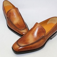 Luxury Handmade Brown Moccasin Leather Dress Shoes - Thumbnail 1