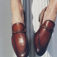 Best New Handmade Two Tone Round Toe Loafers Leather Dress Shoes - Thumbnail 1