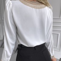 Women'S Fashion Long Sleeve V-Neck Chiffon Shirt Top - Thumbnail 2