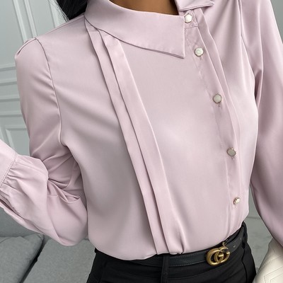 Temperament solid color long-sleeved chiffon shirt - Thumbnail 5