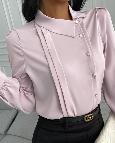 Temperament Solid Color Long-Sleeved Chiffon Shirt