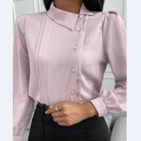 Temperament Solid Color Long-Sleeved Chiffon Shirt - Thumbnail 2