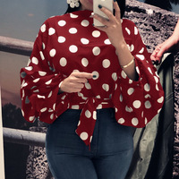 Polka Dot Print Bowknot Shirt - Thumbnail 1