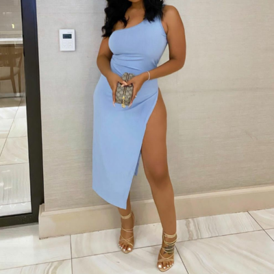 Sexy split sleeveless women's solid color dress - Thumbnail 4