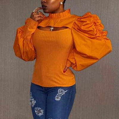 Long sleeve solid color puff sleeve shirt top