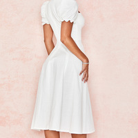 Solid Color Bubble Short-Sleeved Slim High Waist Princess Dress - Thumbnail 3