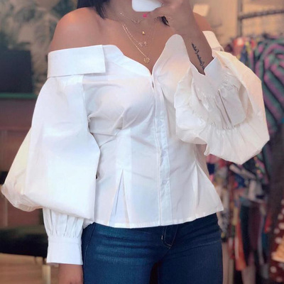 Sexy strapless bat sleeve long sleeve shirt top