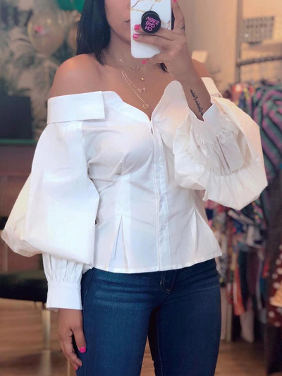 Sexy Strapless Bat Sleeve Long Sleeve Shirt Top