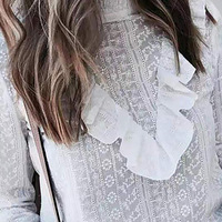 Fashion Sexy Casual Long-Sleeved Embroidered Shirt Top - Thumbnail 1