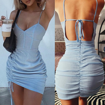 Solid color women's sling slim sexy sleeveless dress