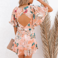 Sexy V-Neck Casual Open Back Printed Dress - Thumbnail 1