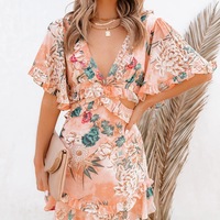 Sexy V-Neck Casual Open Back Printed Dress - Thumbnail 2