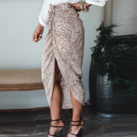 Irregular Ladies Leopard Print Split Skirt - Thumbnail 1