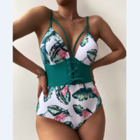 Printed Sexy Backless One-Piece Swimsuit - Thumbnail 2