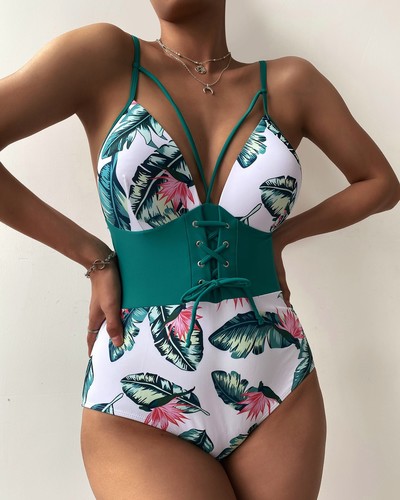Printed Sexy Backless One-Piece Swimsuit