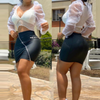 Black Solid Color Zipper Skirt - Thumbnail 2