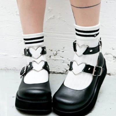 Cyber girl double heart platform shoes
