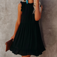 Casual Slim Sleeveless Round Neck Flounced Dress - Thumbnail 2