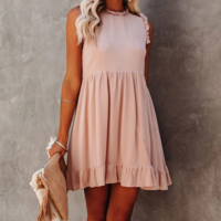 Casual Slim Sleeveless Round Neck Flounced Dress - Thumbnail 1