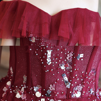 Burgundy tulle long A line prom dress evening dress - Thumbnail 8
