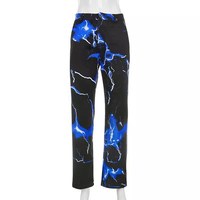 Cute Retro Vintage 90s Funky Lightning High Waisted Cargo Trousers Pants Colorful Print Aesthetic E-Girl Kawaii Korean Japanese Harajuku Streetwear - Thumbnail 3