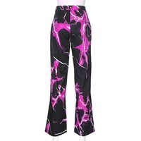 Cute Retro Vintage 90s Funky Lightning High Waisted Cargo Trousers Pants Colorful Print Aesthetic E-Girl Kawaii Korean Japanese Harajuku Streetwear - Thumbnail 7