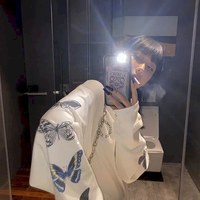 Cute Vintage White Butterfly Print Long Sleeve Shirt Sweatshirt Loose Oversized Autumn Aesthetic E-Girl Kawaii Korean Japanese Harajuku Streetwear - Thumbnail 6