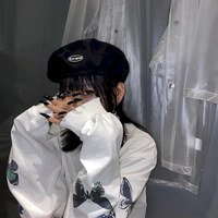 Cute Vintage White Butterfly Print Long Sleeve Shirt Sweatshirt Loose Oversized Autumn Aesthetic E-Girl Kawaii Korean Japanese Harajuku Streetwear - Thumbnail 7