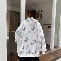 Cute Vintage Butterfly Print Oversize Zipper Hoodie Long Sleeve Pullover Jumper Autumn Aesthetic E-Girl Kawaii Korean Japanese Harajuku Streetwear - Thumbnail 2